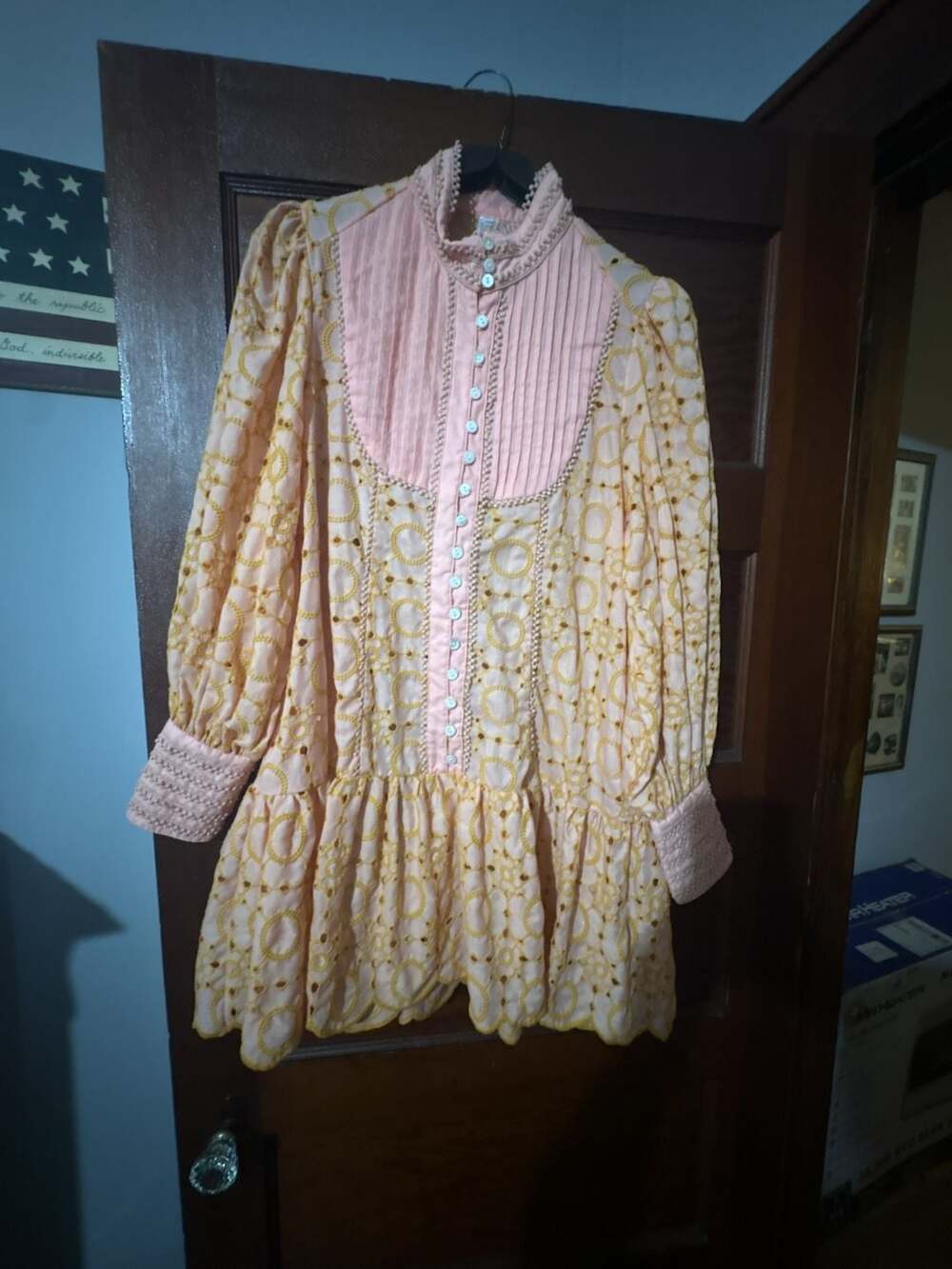 Roiii Long Sleeve Eyelet Lace Button Down Pintuck Mini Dress